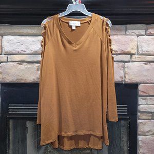 French Laundry brownish tan top with ladder sleeves Size 1X